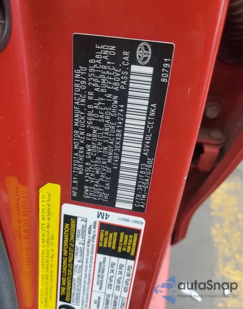 2011 Toyota Camry Base from USA, damaged, VIN 4T4BF3EKXBR142744